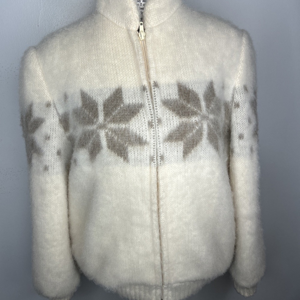 Vtg 70s Hilda Ltd Pure Icelandic Lopi Wool Zip Sweater Jacket Nordic Fair Isle M